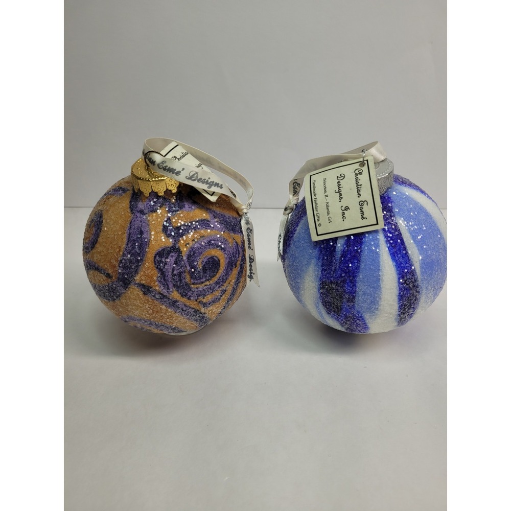 Boutique Christmas Ornaments, Christian Esme Designs, Set Of 2,‎ Blue Gold